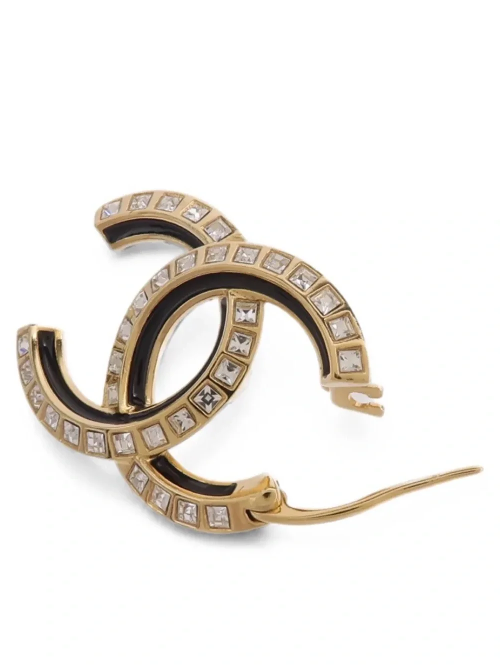 CHANEL Gold and Black CC Crystal-Embellished Earrings